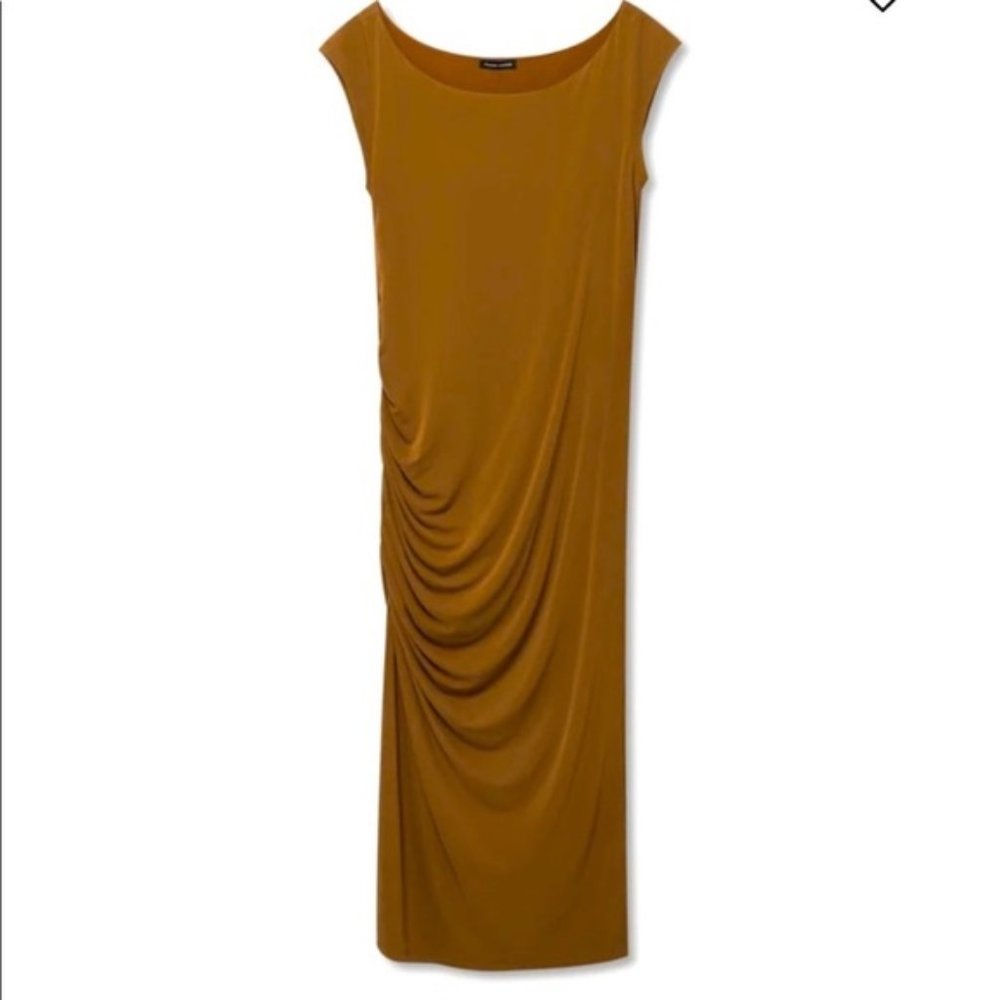 Universal Standard Rachel Ruched Midi Dress Caramel Tan Brown Large - Picture 2 of 7